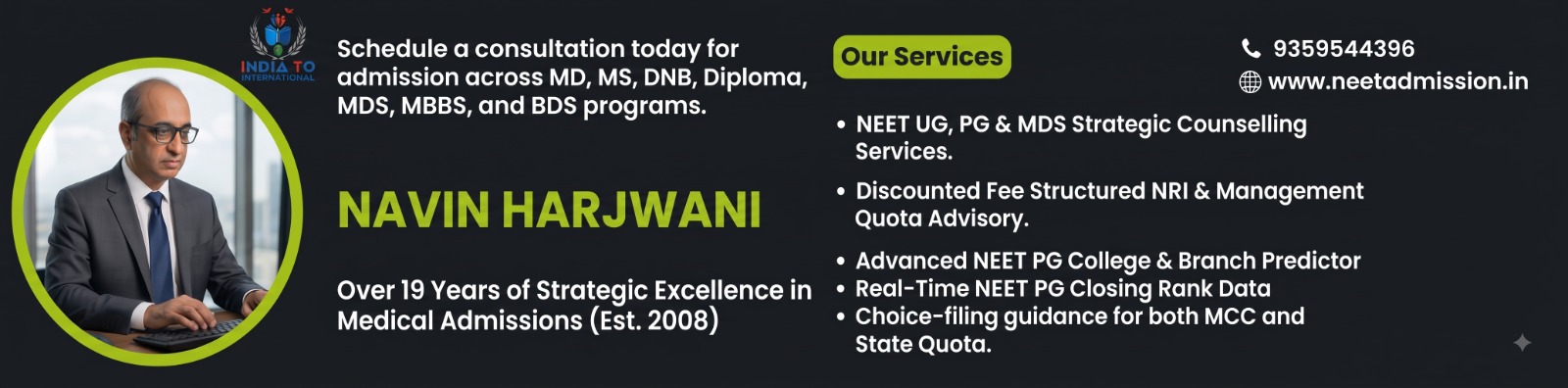 banner — India To International NEET PG counselling with head counsellor Navin Harjwani